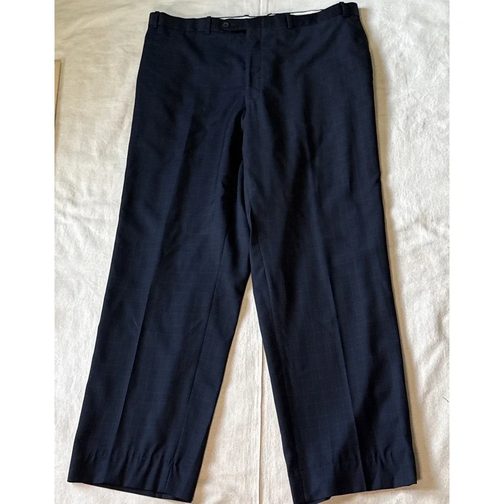 Peter Millar Crown Crafted Custom Men's Suit 44L Pants 40x31 Navy Wool Plaid
